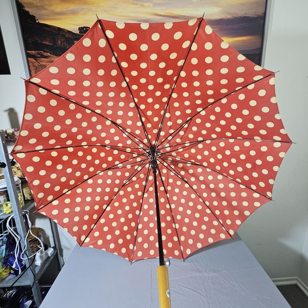 Vintage Deadstock Carmen Paris Umbrella (12-Rib Red Polka Dot) - Picture 4 of 11